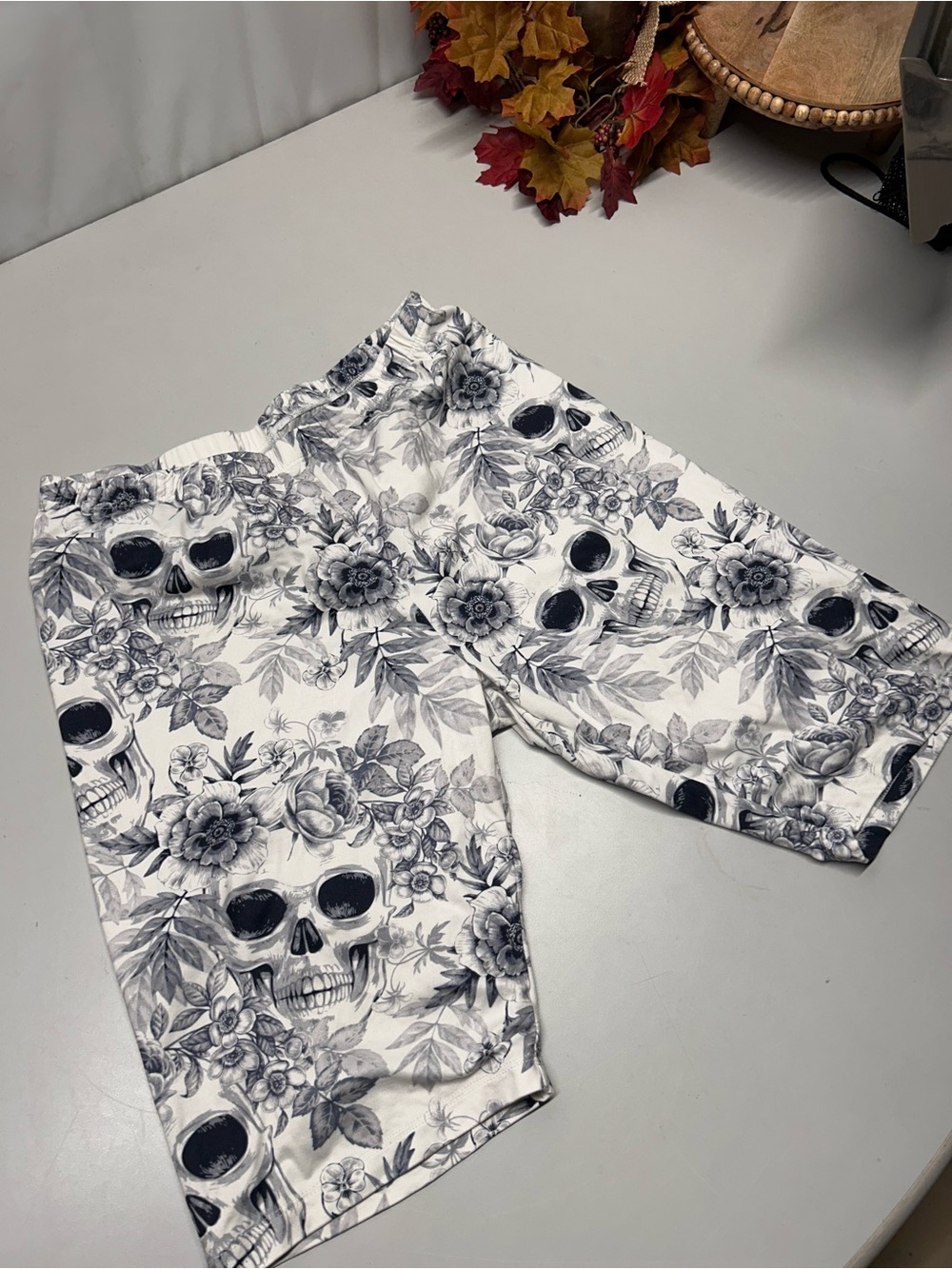 Women's White Skull & Floral Print Casual Shorts